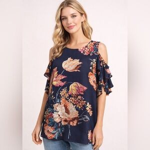 Umgee Floral Ruffle open Sleeve Women’s Top —